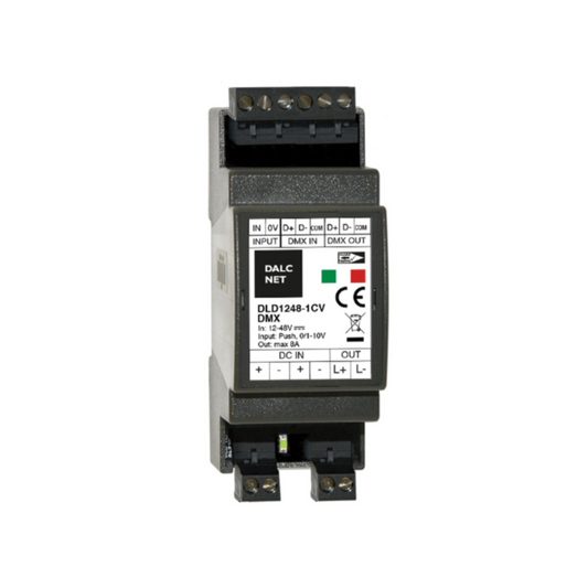 DALCNET DLD1248-1CV-DMX  0-10 Volt / 1-10 Volt / Push-Dimm / Resistiv / DMX / Dimmer / CV / 360W / 7,5 A / 12V-48V