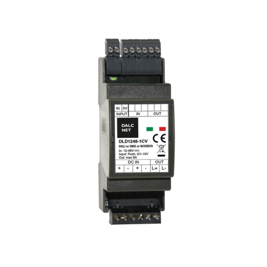 DALCNET DLD1248-1CV-MODBUS  0-10 Volt / 1-10 Volt / Push-Dimm / Resistiv / Modbus / Dimmer / CV / 360W / 7,5 A / 12V-48V