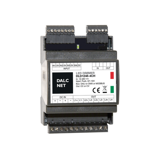 DALCNET DLD1248-4CV-MODBUS  0-10 Volt / 1-10 Volt / Push-Dimm / Resistiv / Modbus / Dimmer / CV / 960W / 5 A / 12V-48V